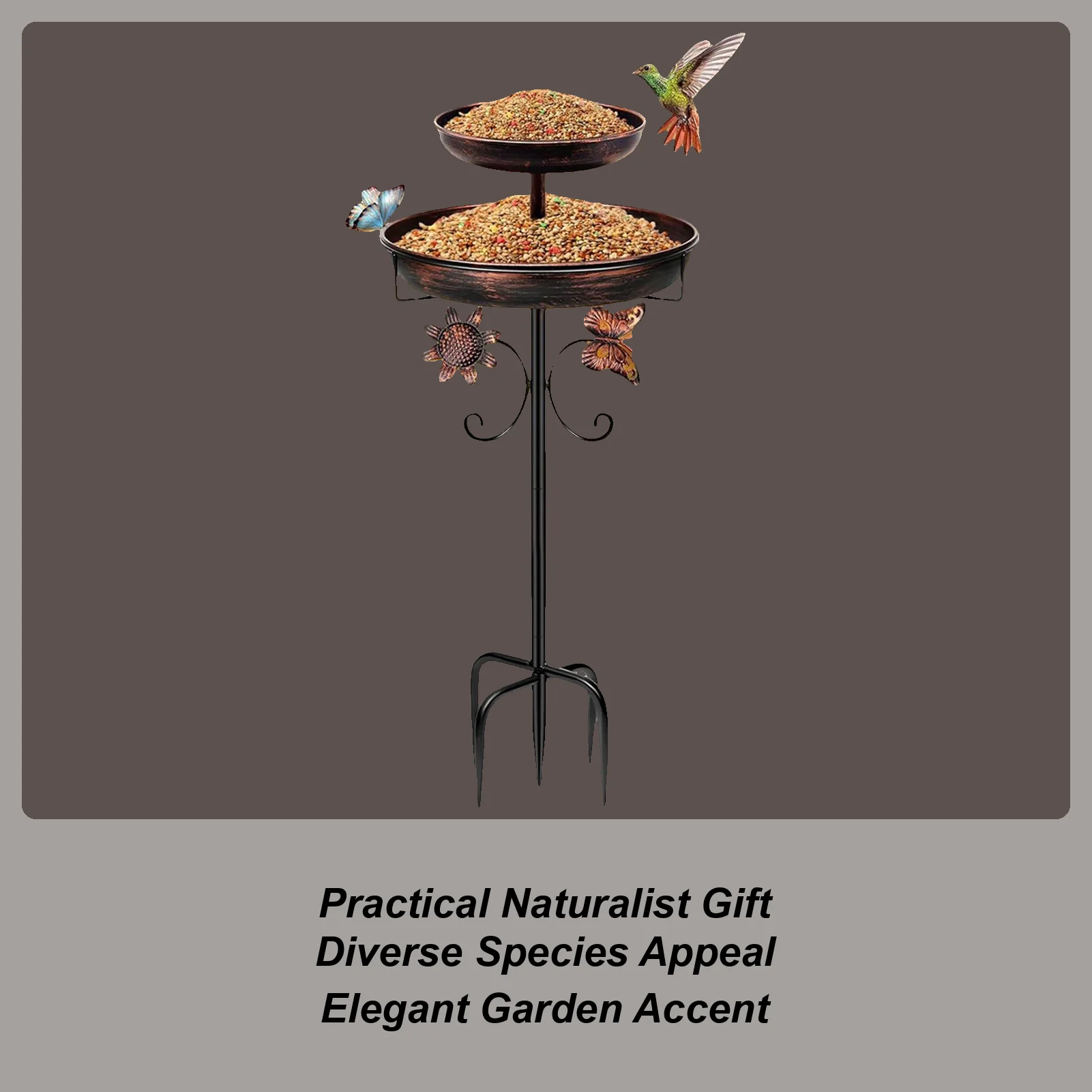 

Уличная ванна для птиц, металлическая нержавеющая двухслойная ванна для птиц с кольями, кормушка для птиц, чаша для ванны, украшение для двора, патио, крыльца