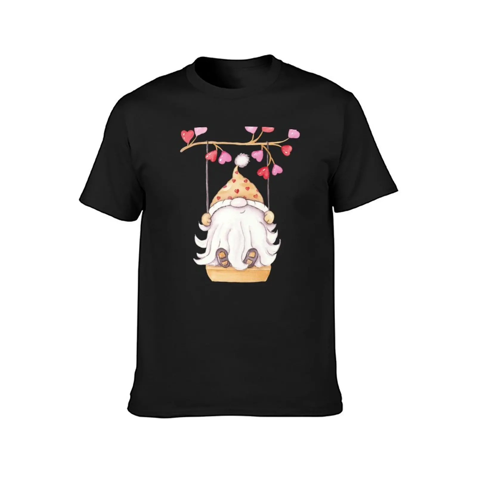 Dwarf on a swing. Gnome on swing T-Shirt anime cute clothes tees workout shirts for men