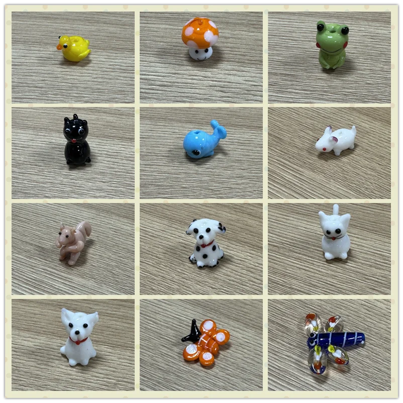 

8pcs Glass Animal Series Bead Frog/Whale/Butterfly/Dog/Frog/Duck/Mushroom Bead Jewelry Making Perforated Bead String Decoration