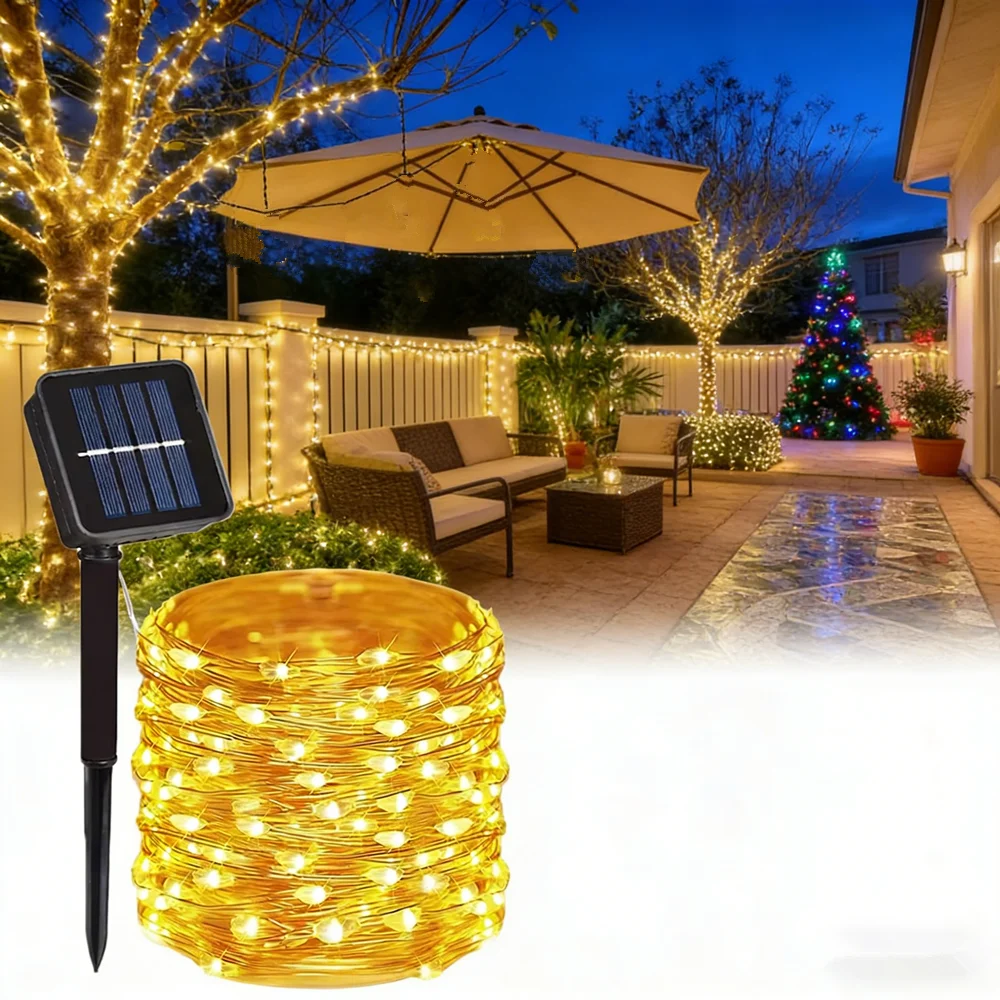 Outdoor Lighting No Wiring - 8-Modus-Kupferdraht-Lampe, Solar-Lichterkette für den Außenbereich, 300/200/100/50/20