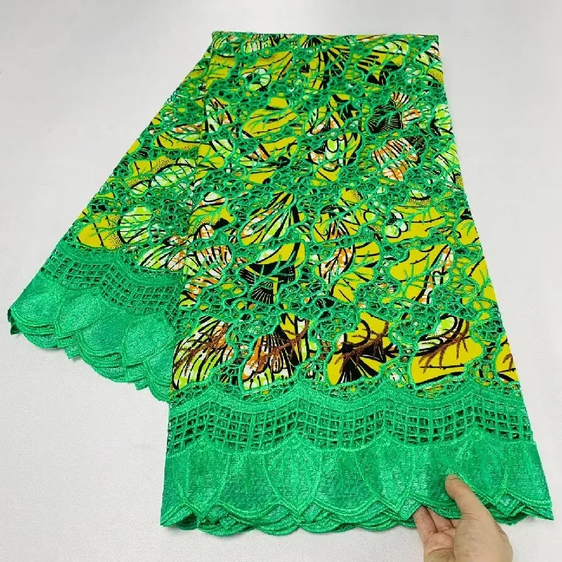 

5 Y High Huality Ankara Fabric African Real Guipure Lace Wax Print 100% Cotton Soft Tissus Embroidery For Sewing Material K80902