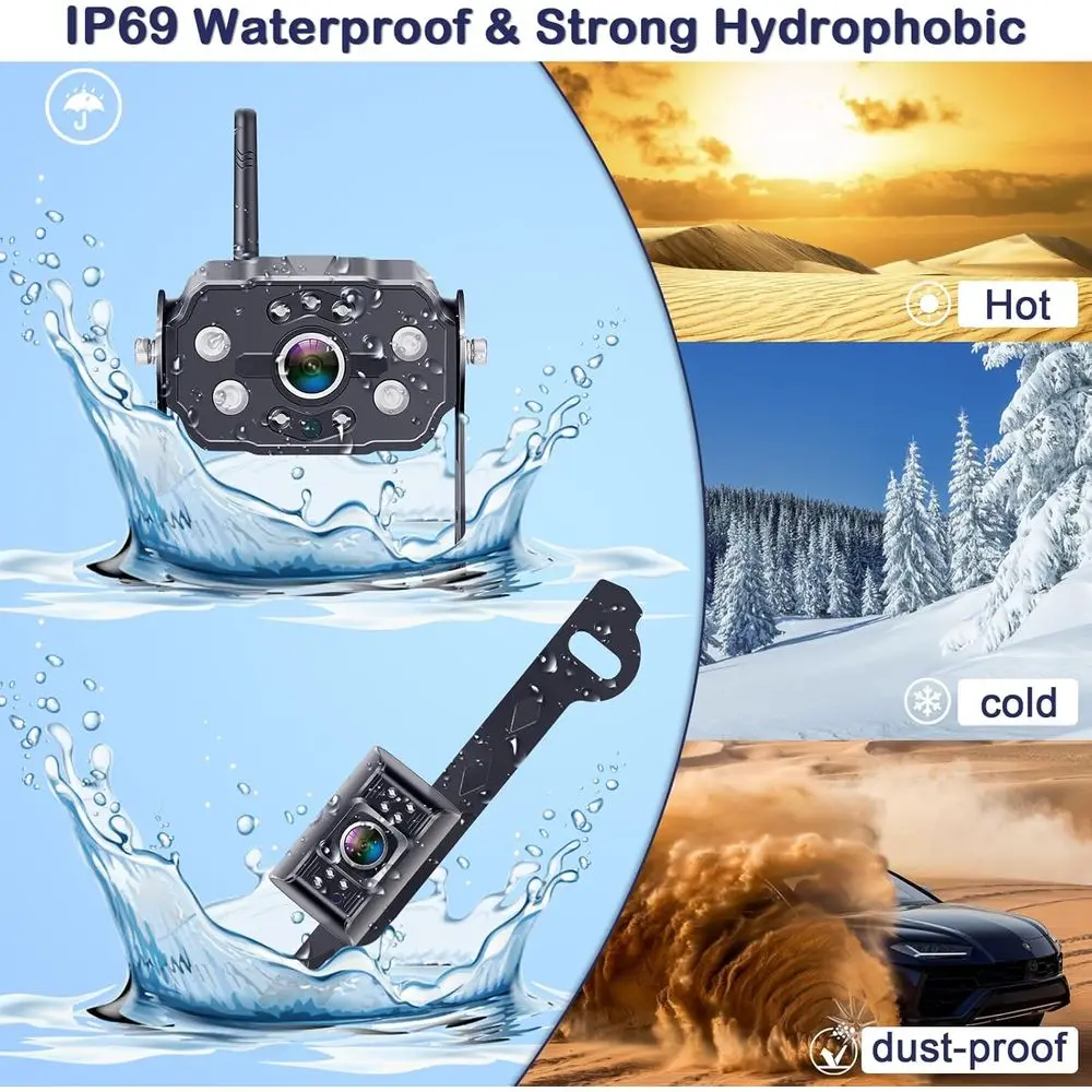 Dual RV Backup Cameras Wireless - Ease Install Plug-Play Recording HD 1080P 7'' Touch Key Monitor Trailer Truck Rear View Cam Ni