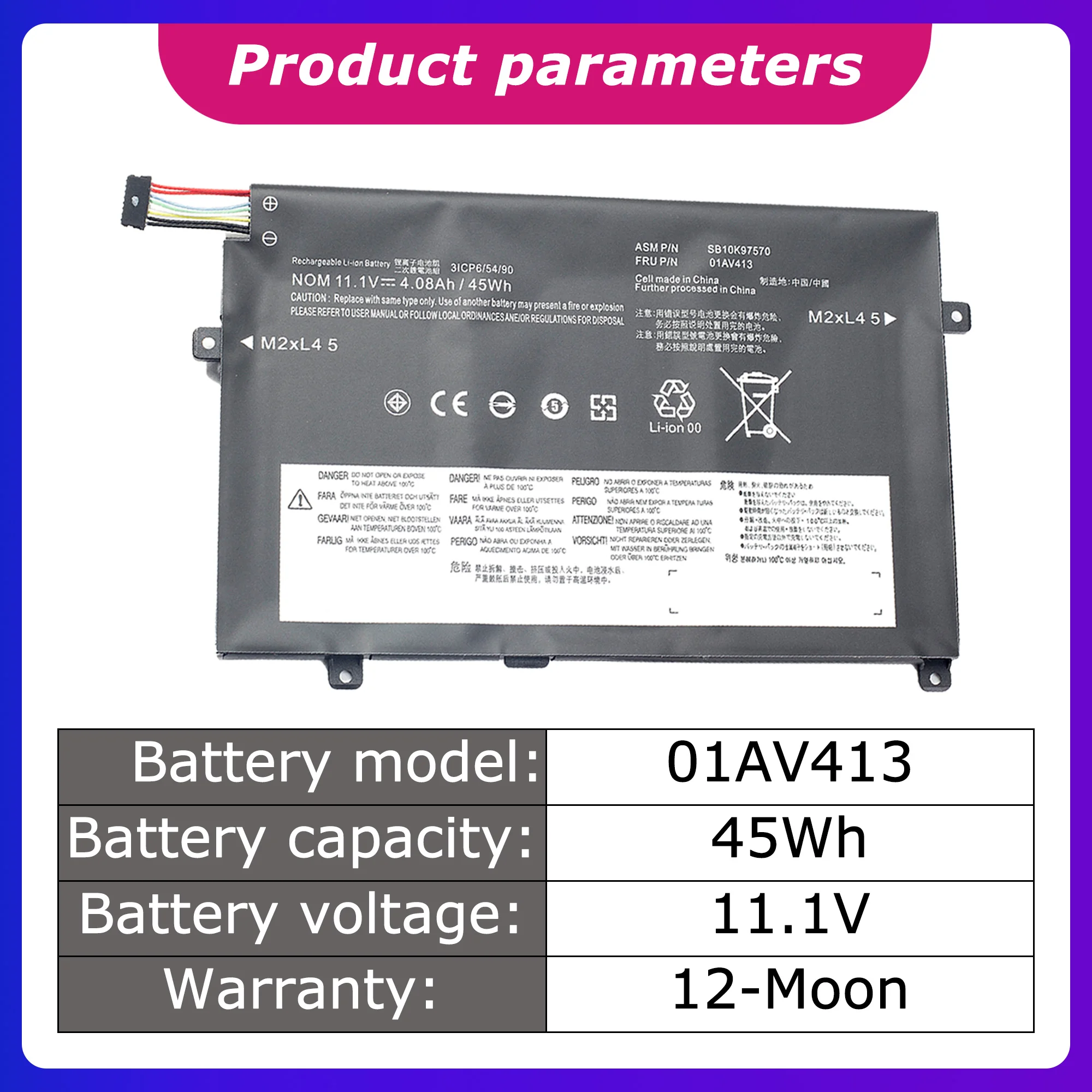 01AV413 New For Lenovo ThinkPad Laptop Battery E470C E475 Series SB10K97568/SB10K97569/SB10K97570 battery 4054mah