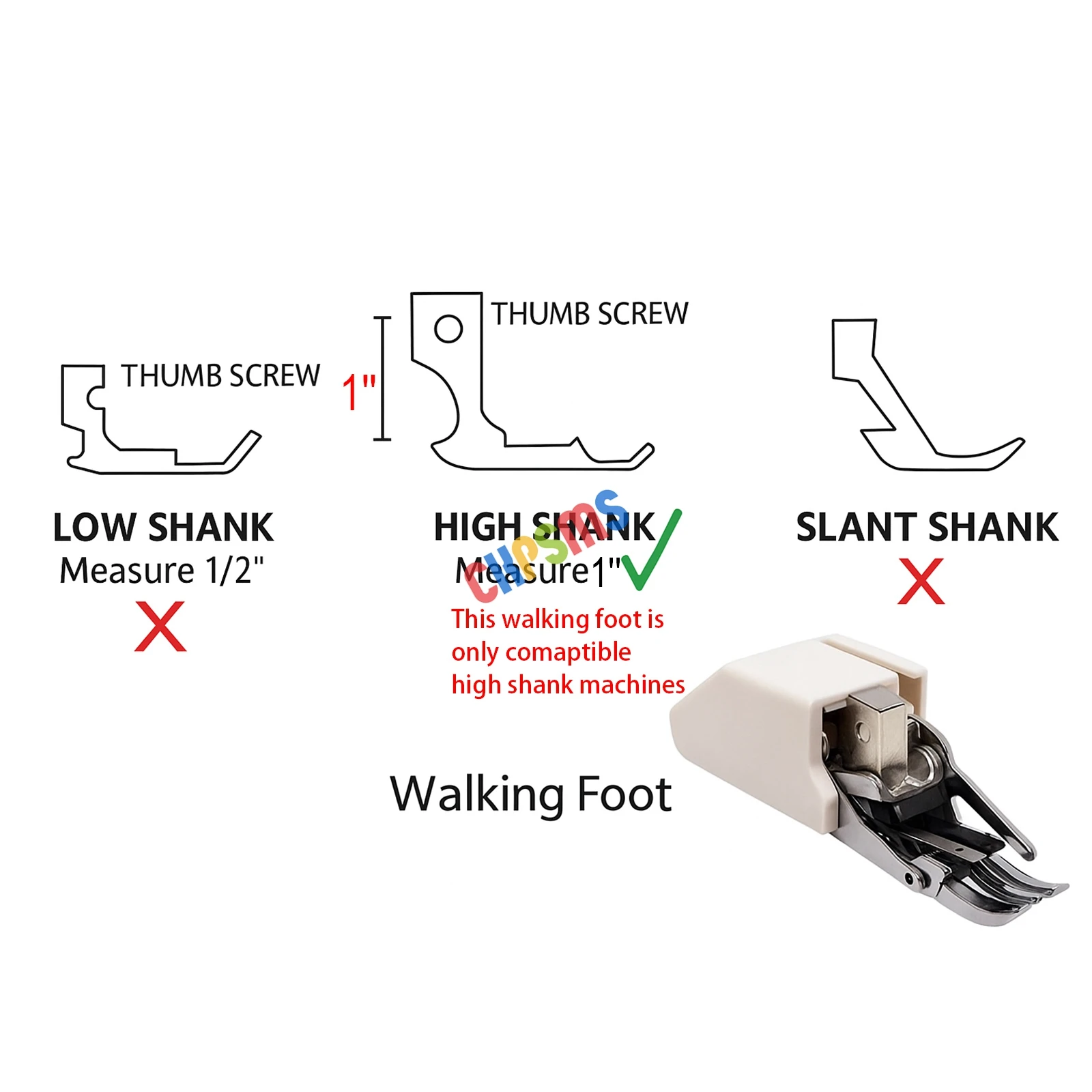1PCS #XA7253001 High Shank Walking Foot Compatible with JUKI TL-2010Q, TL-98E, TL-98Q, PFAFF  1217, 1221, 1222SE JANOME 1600P