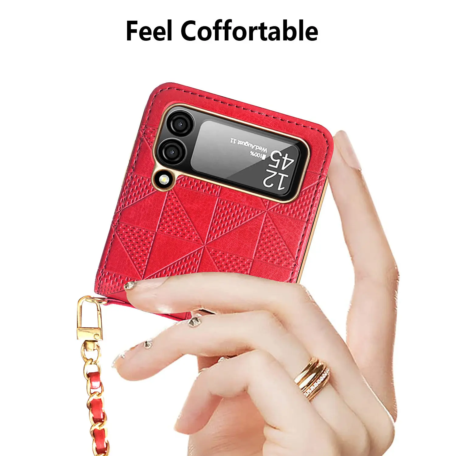 Fashionable Leather Case for Samsung Galaxy Z Flip 4 5G with Crossbody Chain Lanyard Ultra-Thin Cover for Galaxy Z Flip 3