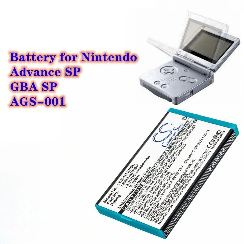 

Game Console Battery 3.7V/900mAh AGS-003, SAM-SPRBP for Nintendo Advance SP, AGS-001, GBA SP