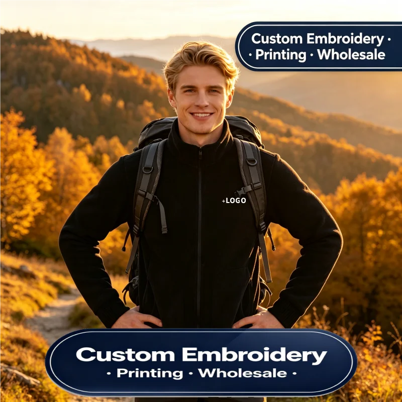 Fleece Zip Jacket Custom Embroidery Available Wholesale Bulk Order Stand Collar Warm Unisex Outdoor Hiking Camping