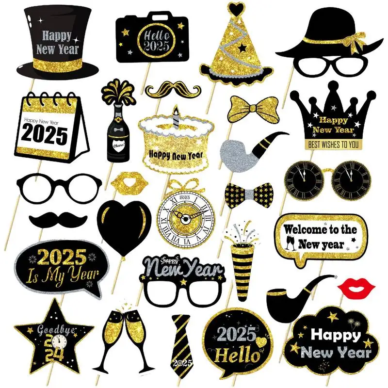 Photo Booth Props Supplies New Years Eve Supplies Photo Props Kit 29X Happy New Years Decorations Photo Props For Disco Mardi