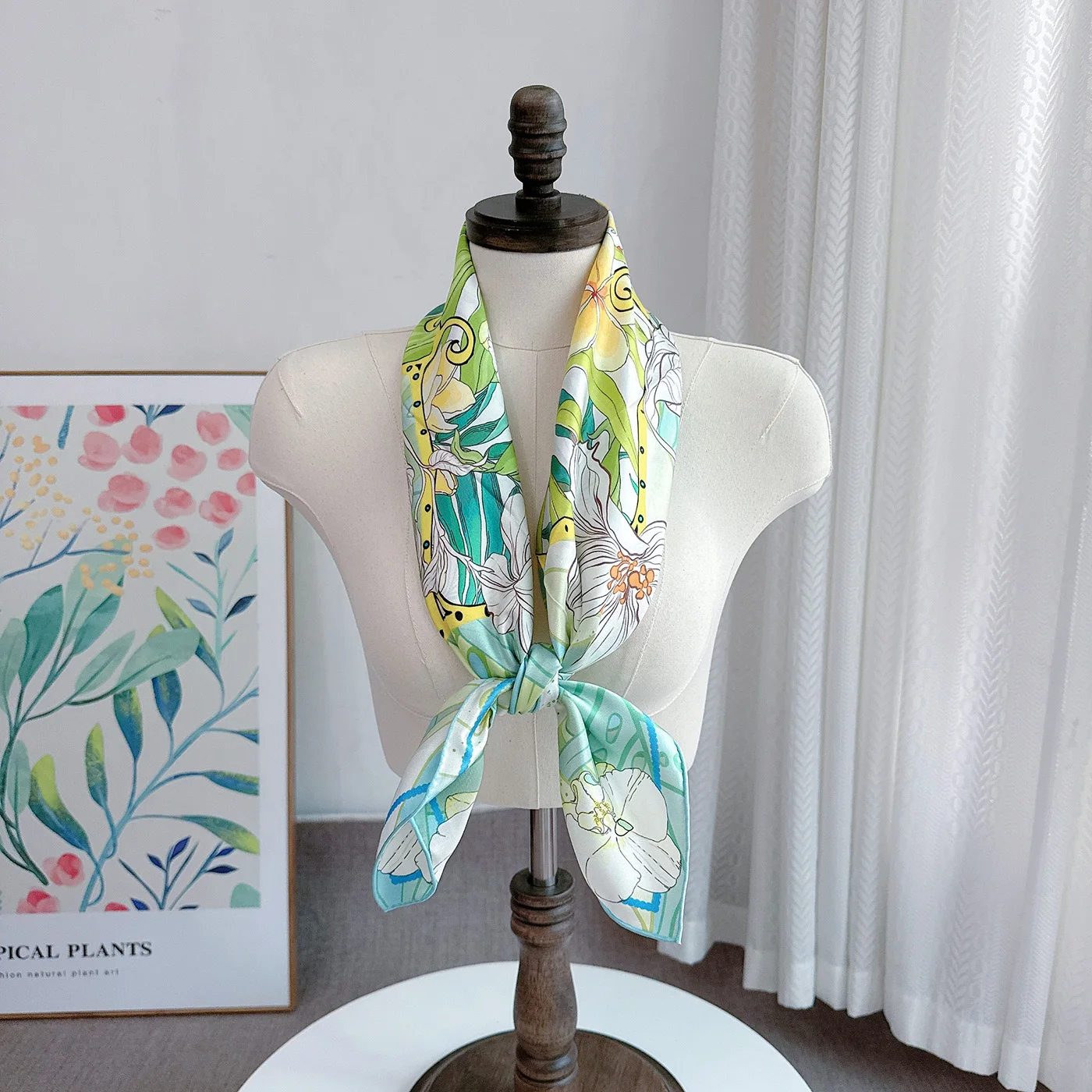 Bufanda verde claro 90/90 diseño de lujo para mujer bufanda de cuello rizado a mano Hijab pañuelo para la cabeza chal con estampado de flores 100 Pro seda