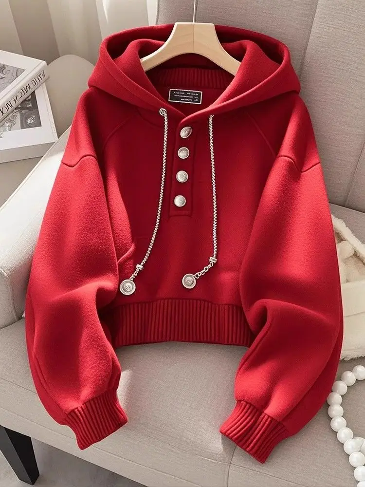 

Модная женская толстовка Ankela Red Top, новинка весенней коллекции, европейский стиль, маленький размер, свободный крой, с длинными рукавами, комбинированная.