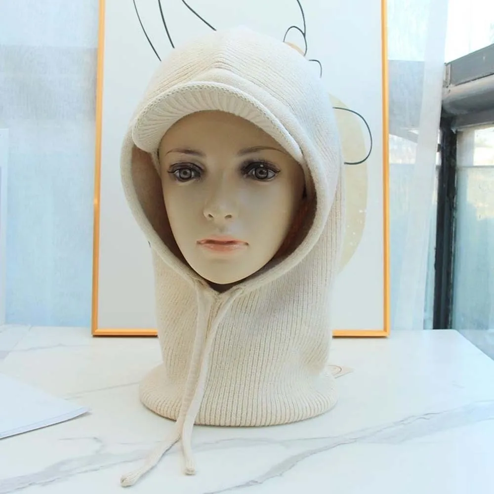 Thickened Knit Balaclava Hat Soft Breathable Hooded Neck Warmer Washable Elastic Thermal Scarf Cap Commuting