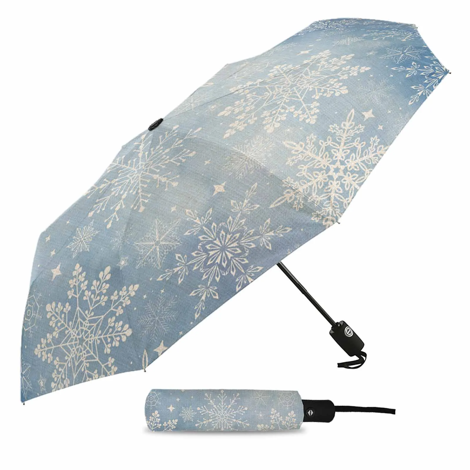 Christmas Watercolor Snowflakes Retro Automatic Umbrella Portable Folding Sunny and Rainy Umbrella Women Parasol Umbrella