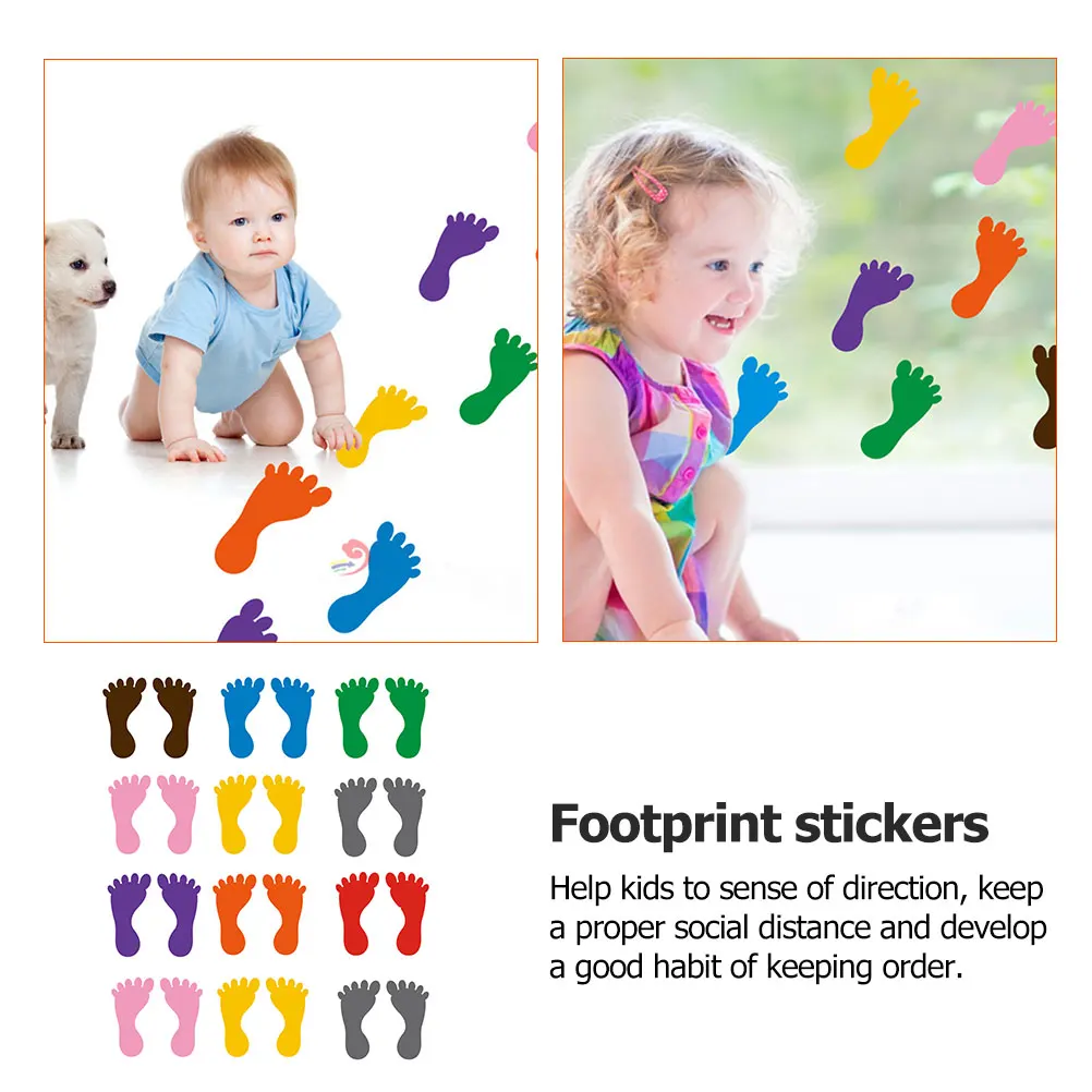 

12 Pairs Pvc Footprint Waterproof Floor Decals For School Kindergarten Kids Decorative Social Distance Guidance Colorful
