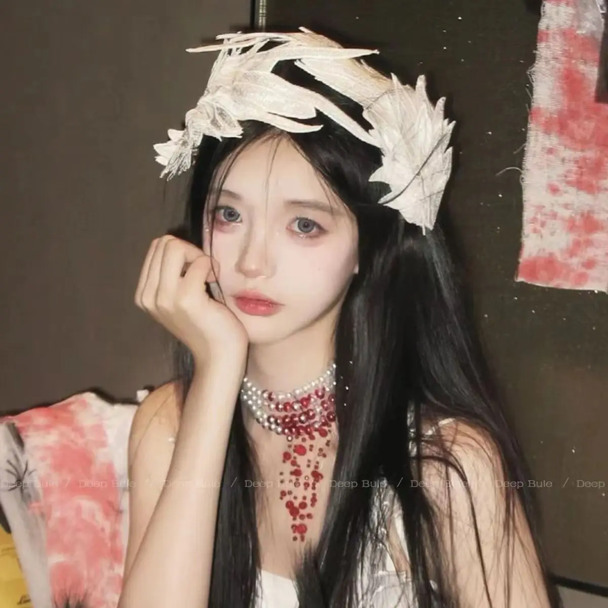 수제 코스프레 고딕 로리타 천사 날개 머리핀 악마 머리 장식 하라주쿠 뿔 자수 깃털 헤어 클립 애니메이션 액세서리