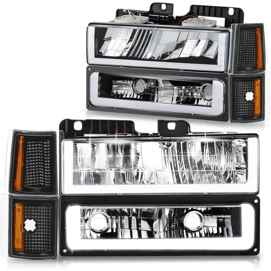 

U-образная светодиодная фара DRL + бампер + комплект угловых ламп для Chevy GMC C K 1500 2500 Suburban Yukon 9499 с черным и янтарным L