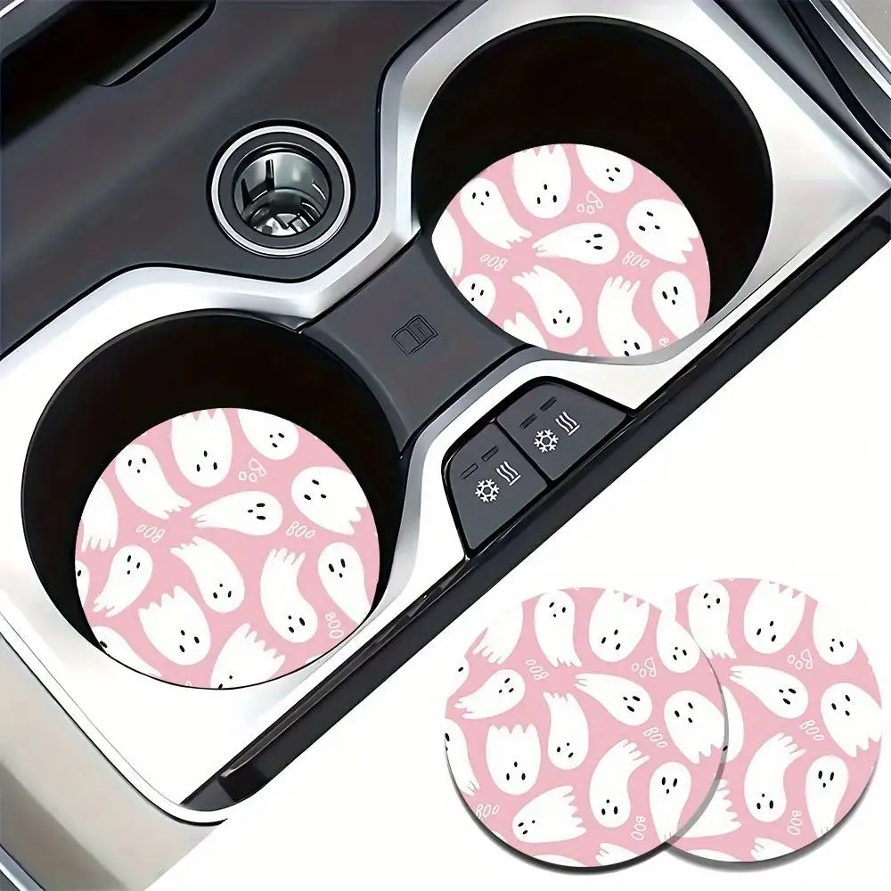 Halloween Cute Pattern EVA Car Coasters 2pcs Easy To Clean High-Quality Material Vehicle Interior Upgrade Accessories
