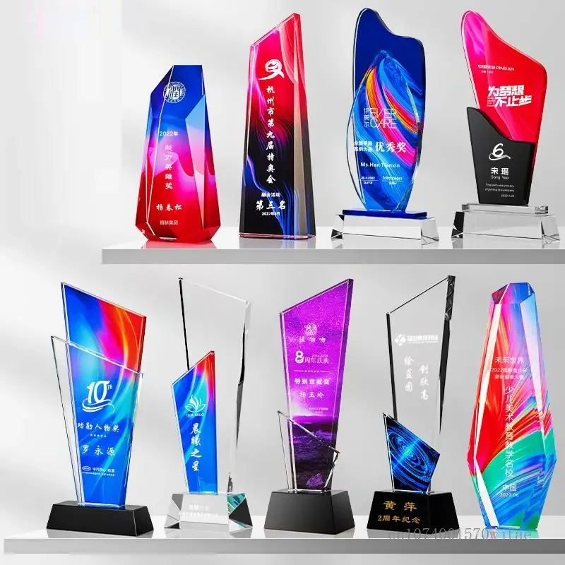 كأس كريستال إبداعي مخصص، طباعة ملونة، نحت، تذكار جوائز فريق الموظف الممتاز، وسام تزيين المنزل، قطعة واحدة