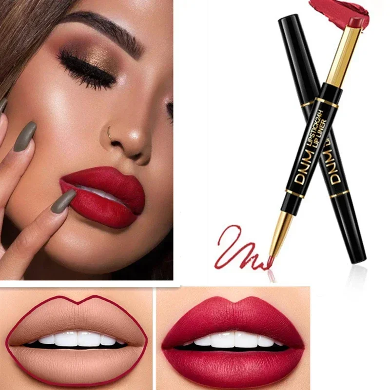 12 Kleur Matte Lippenstift Vrouwen Lip Liner 2 In 1 Make-Up Matte Lippenstift Duurzaam Waterdicht Naakt Rode Lippenstift Lippen Cosmetica gereedschap