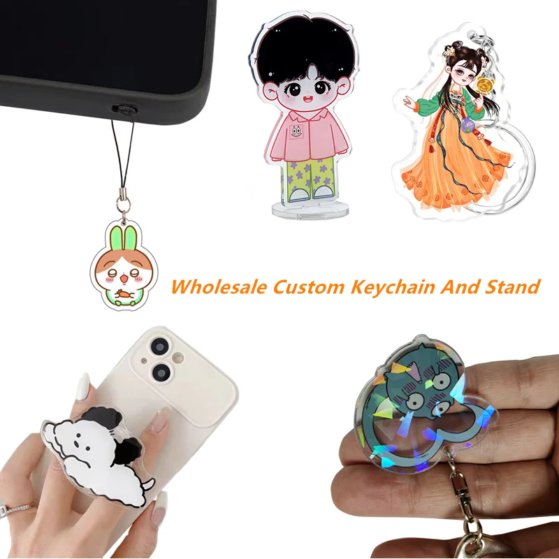 

Wholesale Custom Anime Keychain Acrylic Cartoon Hologram Key Chain Cute Photos Figure Stand Designer Jewelry Phone Pendant Gifts