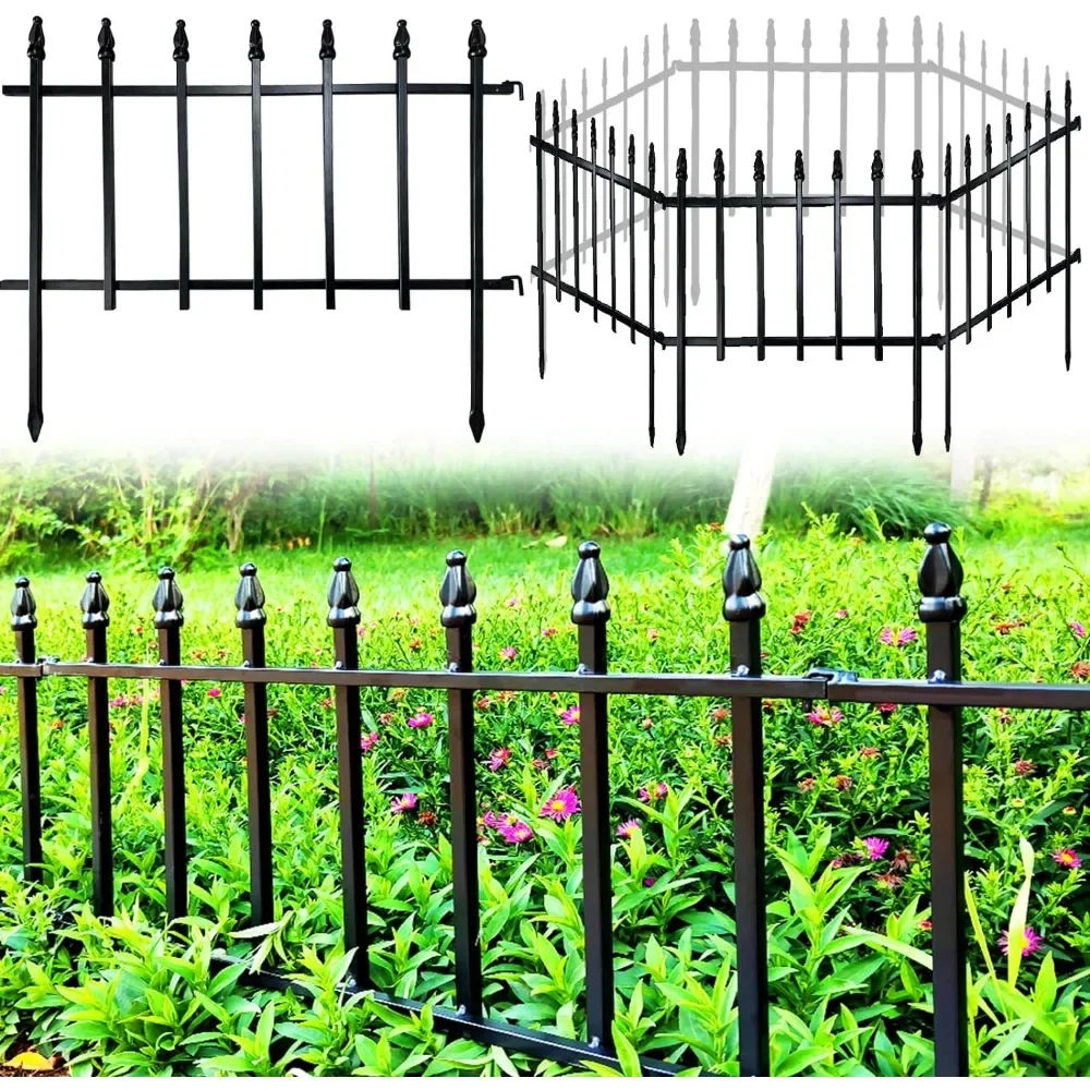 

Garden Fence, 22" Wide X 18" High (5 Panels, Total Length 9.17 Feet), Metal Border Folding Fences, Animal Barrier,