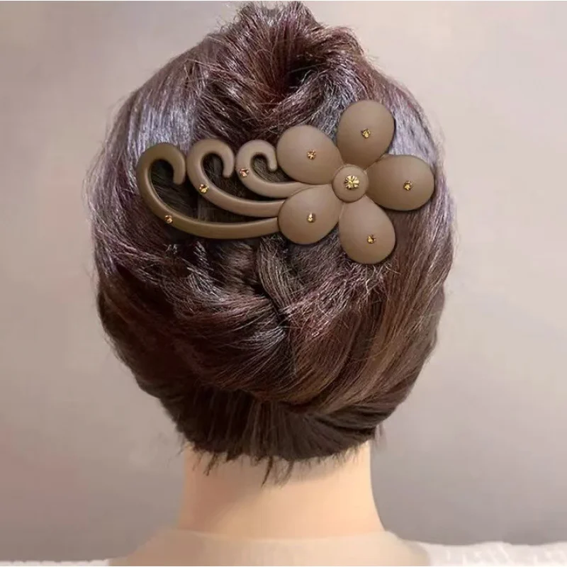 مشبك شعر كبير متعدد الاستخدامات بتصميم زهرة مرصعة بالكرستال للاستخدام الخارجي، مشبك شعر على شكل منقار البط للجزء الخلفي من الرأس، إكسسوار شعر عصري