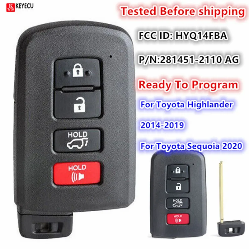 For Toyota Highlander Limited Kluger HYQ14FBA 2110 Keyless Smart Remote Car Key Fob 312 / 314MHz P1=A8 89904-0E120 89904-0E121