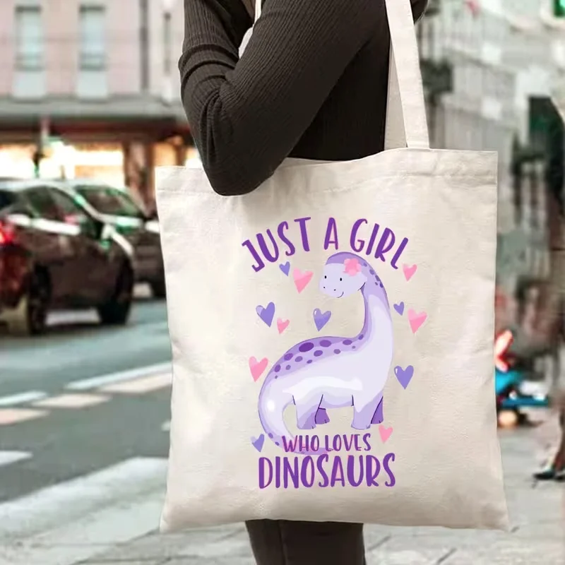 حقيبة يد كبيرة الحجم لمحبي الديناصورات مع فتاة فقط تحب طباعة الديناصورات للتسوق والسفر والحفلات