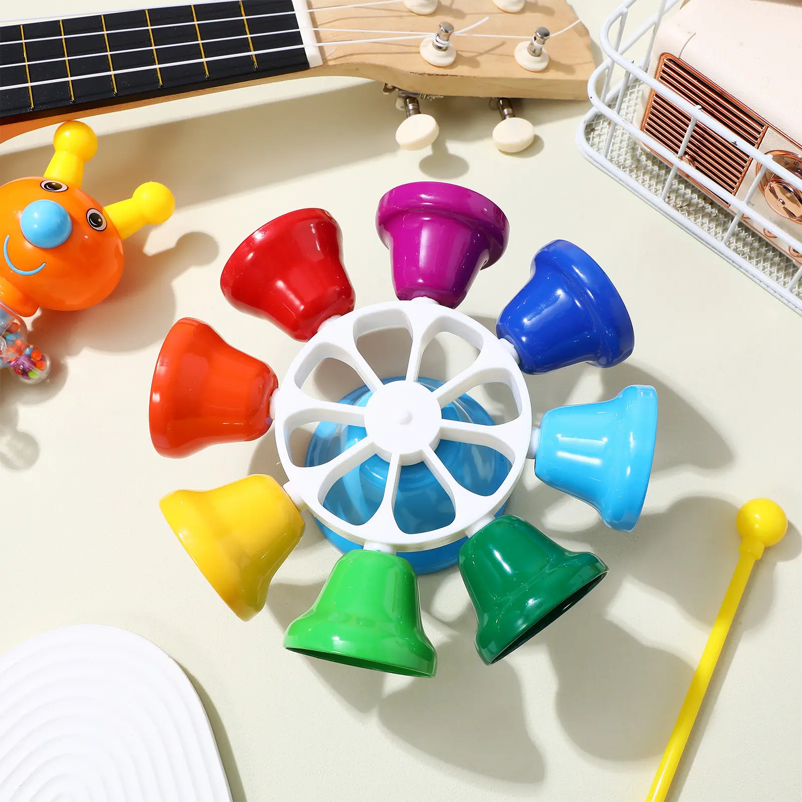 Eight Tone Knocking Bell Educational Instrument for Kids Music Learning Colorful Metal Hand Bells Brain Development