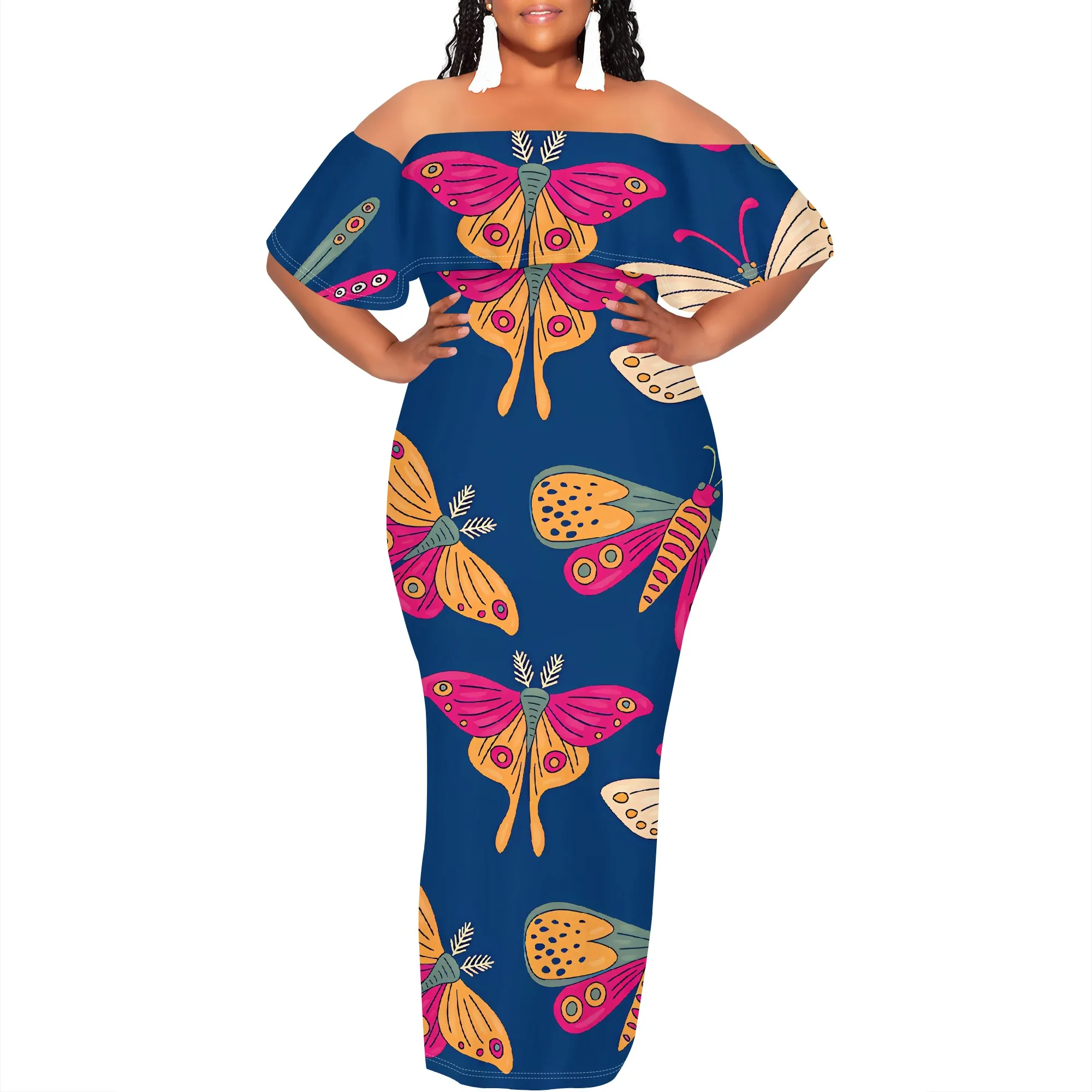 

Women's Fashion 2025 Spring/Summer New Customized Casual Loose Swing Collar Printed Butterfly Beach Dress
