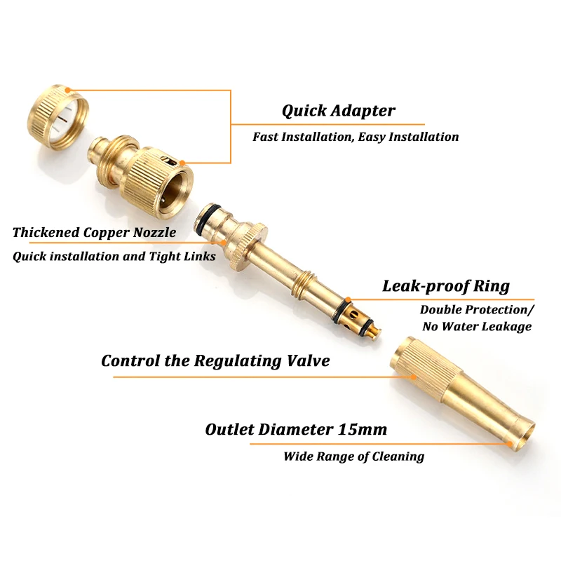 Brass High Pressure Sprinkler Adjustable Gardening Irrigation Spray Gun Quick Connector Car Wash Water Gun Nozzle Garden Tool