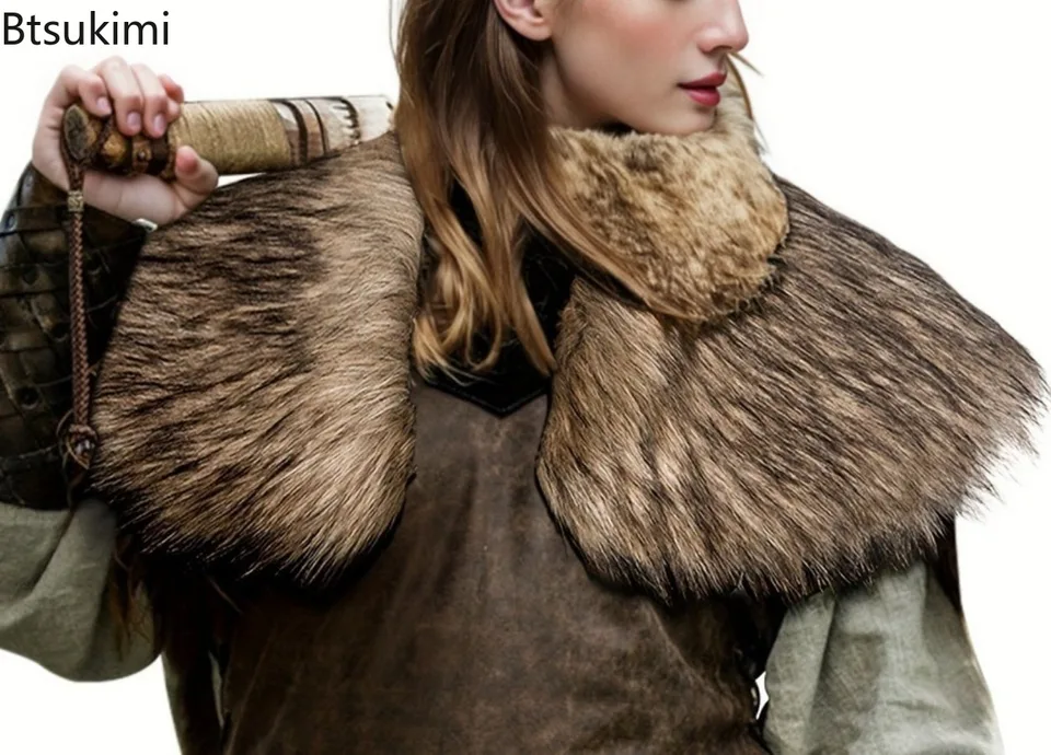 Medieval Faux Fur Collar Cape Shawl Renaissance Viking  display picture 2