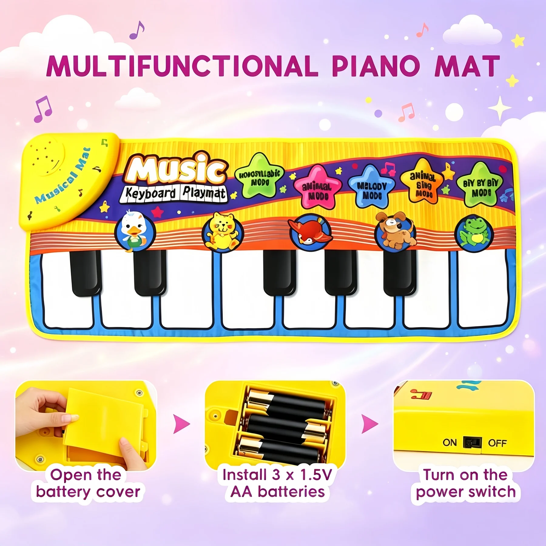 Multi-functional Music Playmat Piano Simulation Recording Playback Waterproof Educational Toy Kids Gift Early Education Sensory