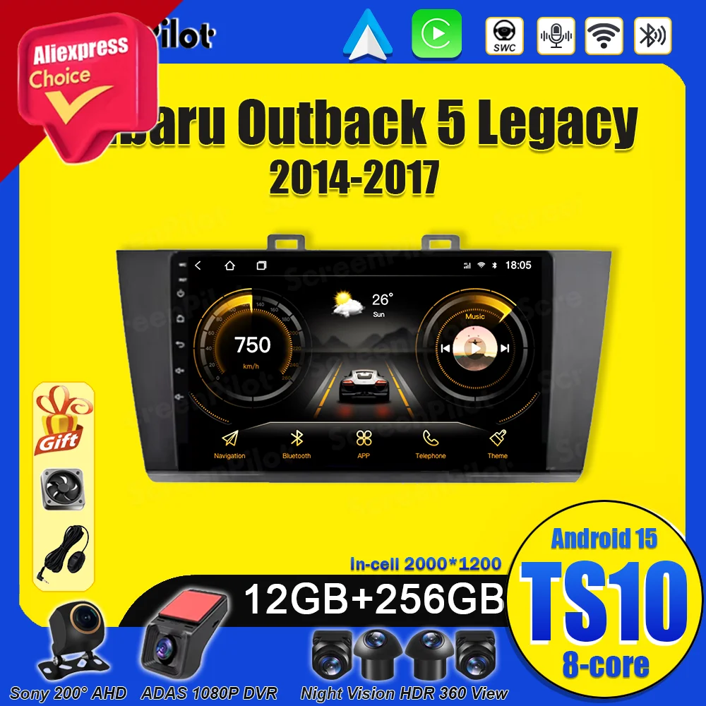 Android 15 для Subaru Outback 5 Legacy 2014-2017, автомобильный радиоприемник, мультимедийный видеоплеер, Bluetooth Carplay, Android Auto Mirror Link 5G