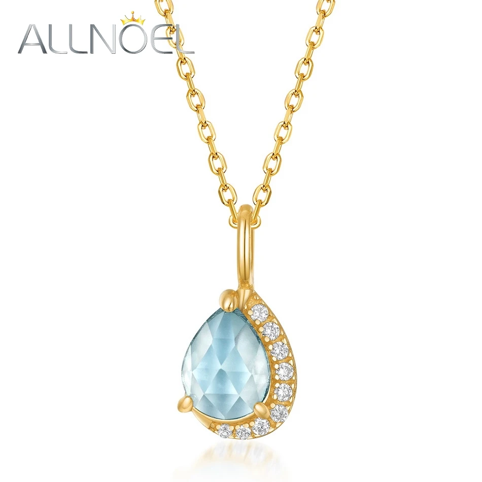 

ALLNOEL Sky Blue Topaz Pendant Fashion Dainty Women 925 Sterling Silver Pear Shape Luxury Necklace for Party Jewelry Gifts New