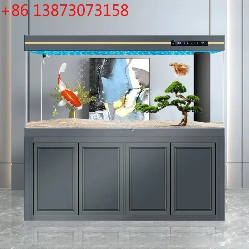 

09 fish tank household living room medium floor ecological tank screen glass