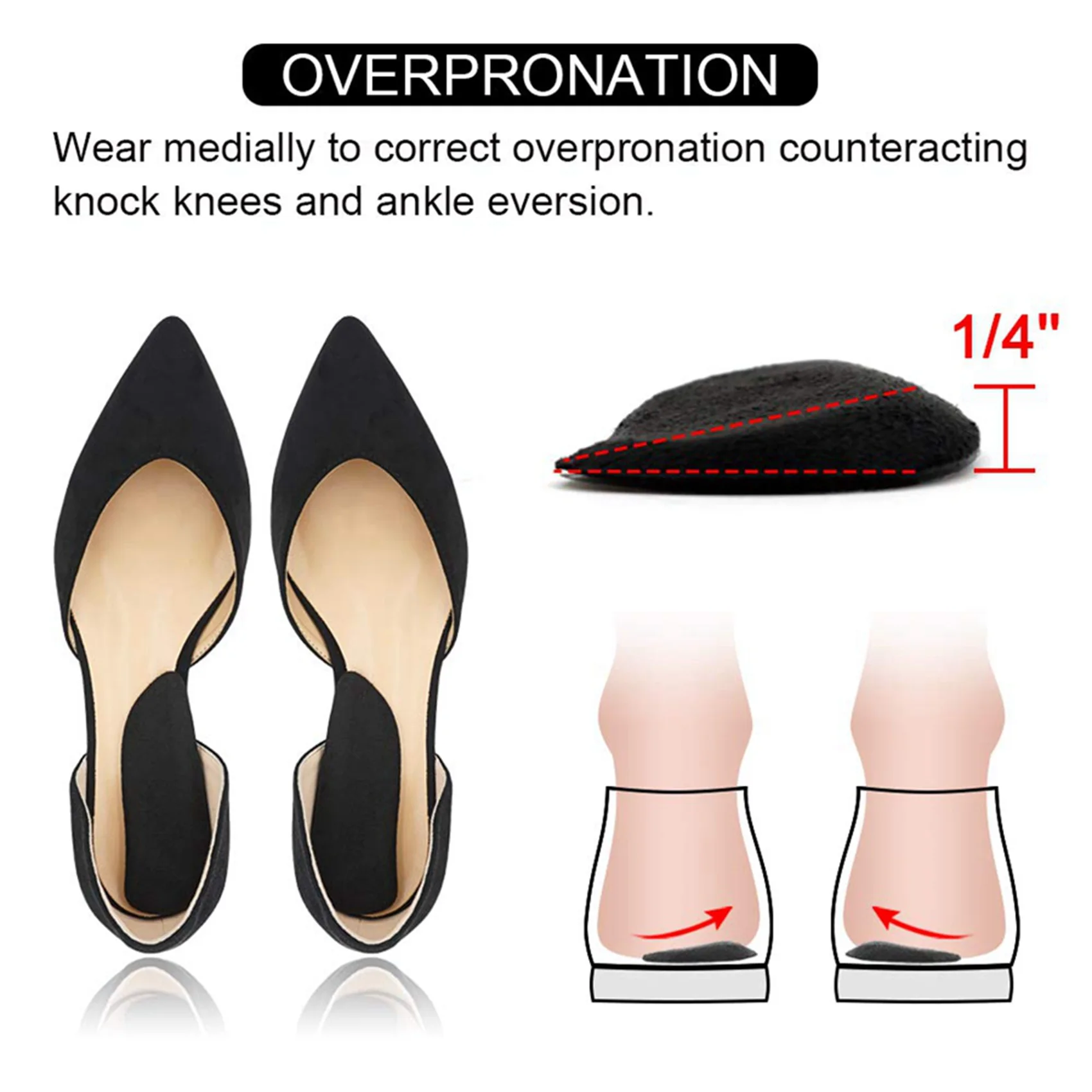 

ABWE-2X Medial & Lateral Heel Wedge Silicone Insoles For Supination And Pronation, Corrective Adhesive Gel Shoe Inserts