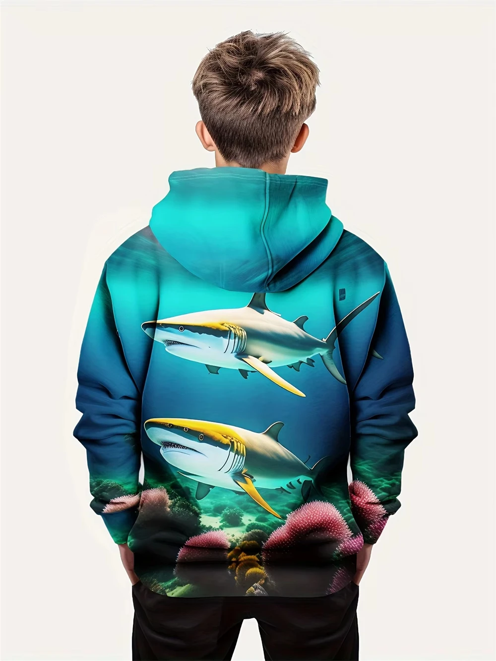 3D Printing Boys Hoodies Realistic Shark Cozy Kids Clothing Casual Stylish Novelty Sweatshirts Long Sleeve Tops Autumn Winter