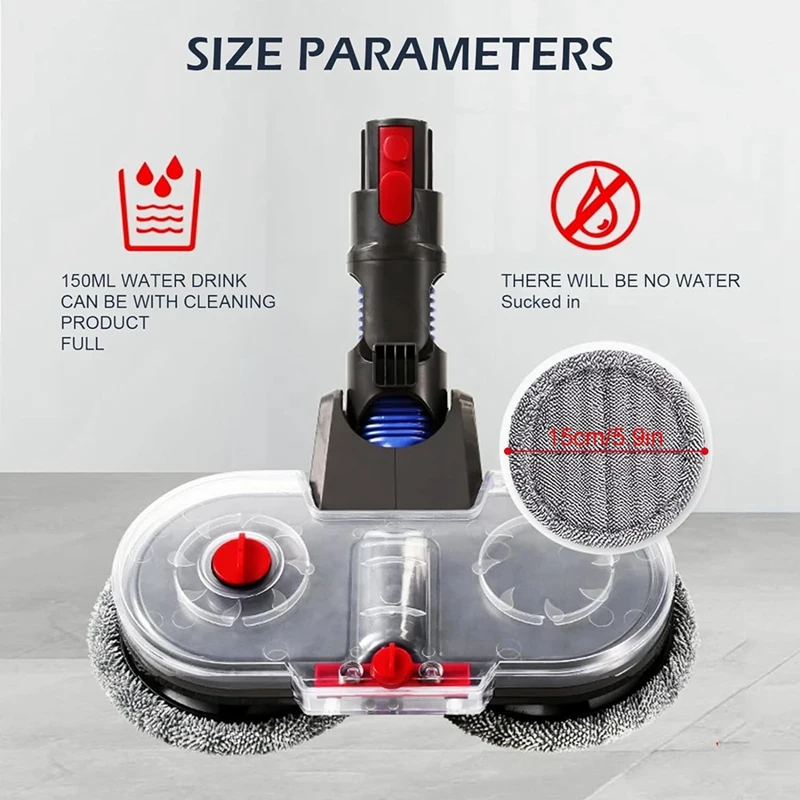 Acessório de cabeça elétrica para Dyson, Motores rotatórios duplos, Almofadas de esfregão laváveis, 6 pcs, apto para Dyson V7, V8, V10, V11, V12, V15