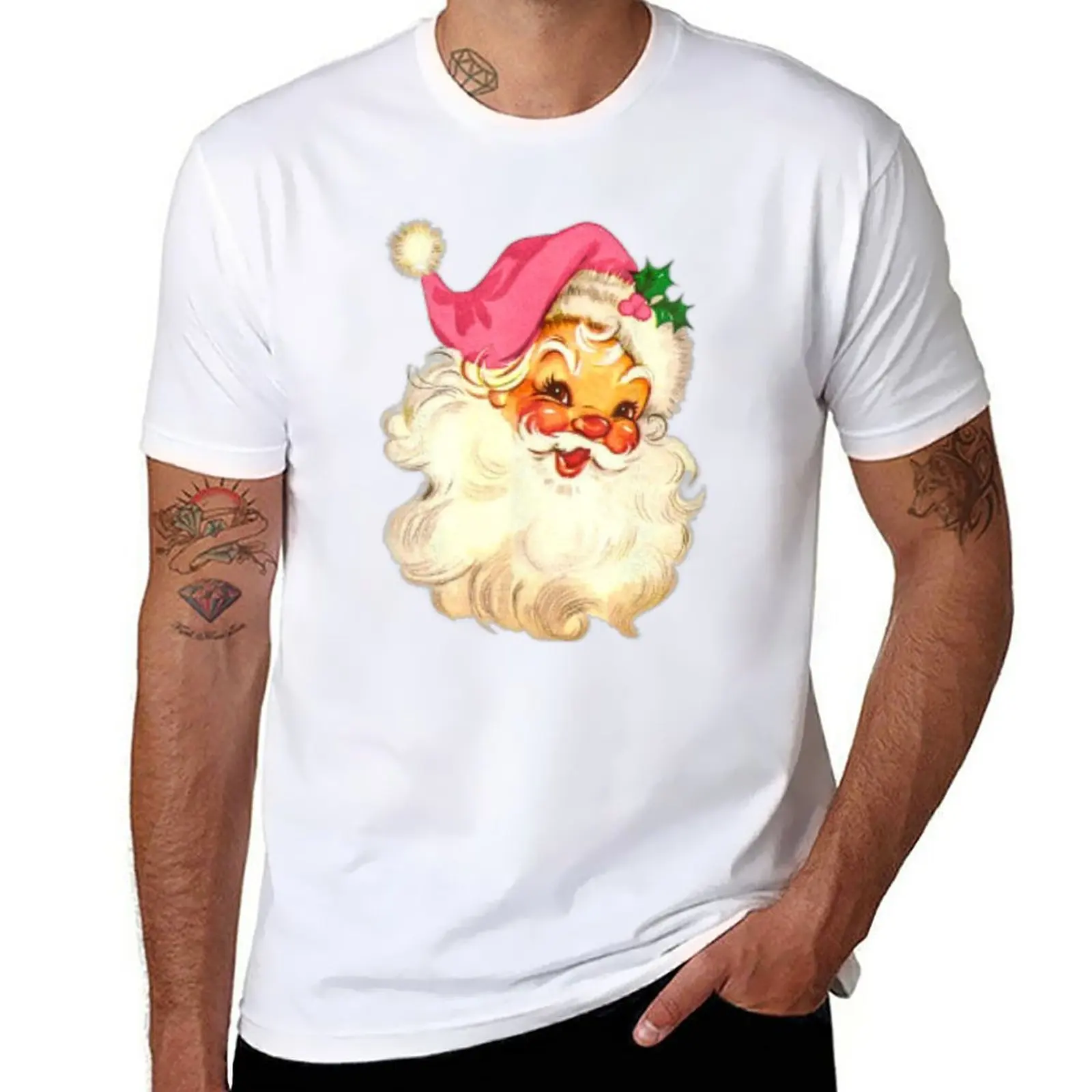 

Vintage Pink Santa Claus Pink Christmas T-Shirt aesthetic clothes oversized t shirts sports fan t-shirts Short sleeve tee men