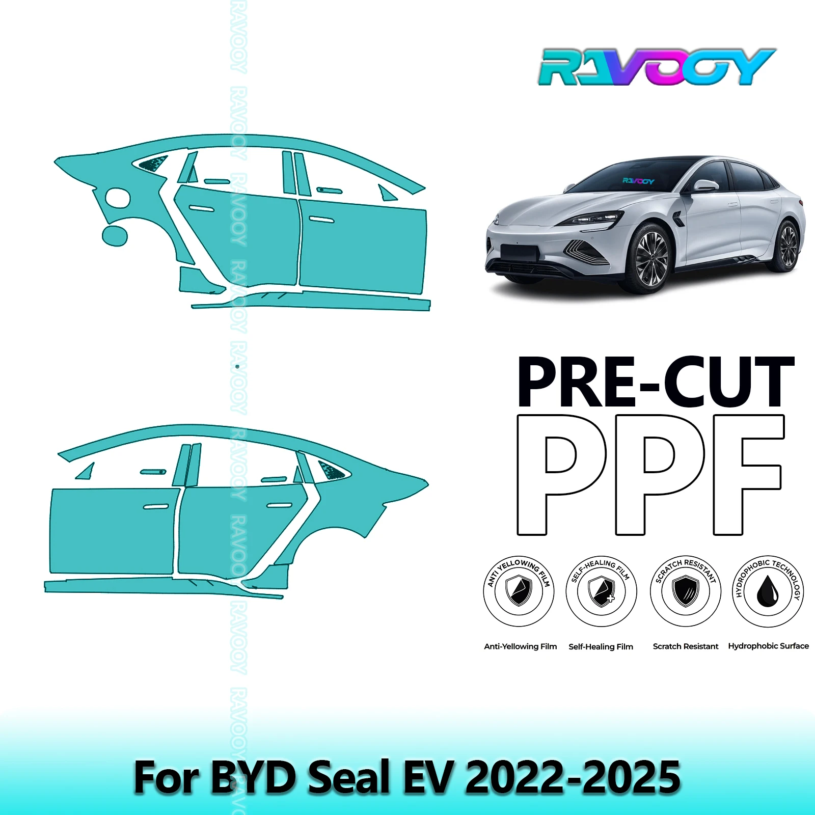 

For BYD Seal EV 2022-2025 8.5mil Clear Matte Pre-Cut PPF Door & A/B Pillar Kit TPU Paint Protection Film Set