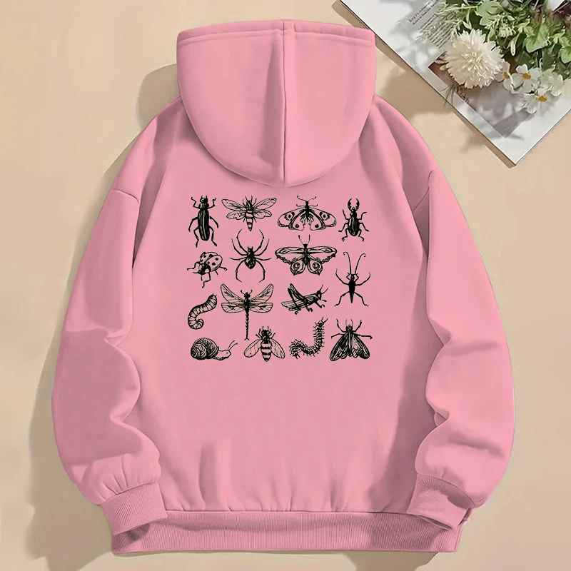 Funny Entomology Print Men Women Casual Hoodies Insects Back Print Vintage Sweatshirts Unisex Entomology Classic Winter Hoodie