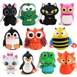 Unidad Flash USB 2,0 de dibujos animados, unidad de bolígrafo de pingüino Animal de 64GB, memoria de búho y gato de 32GB, memoria USB de rana, regalo de negocios de 8GB, disco U