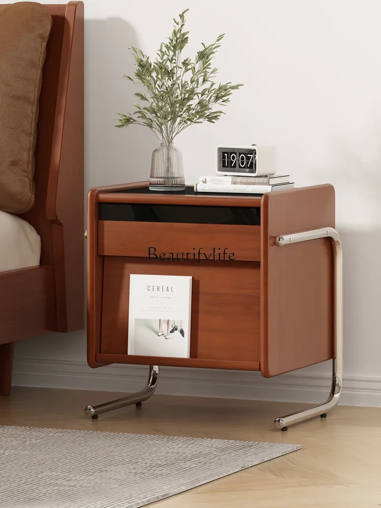 

Retro solid wood bedside bedroom simple locker household small ultra-narrow locker storage