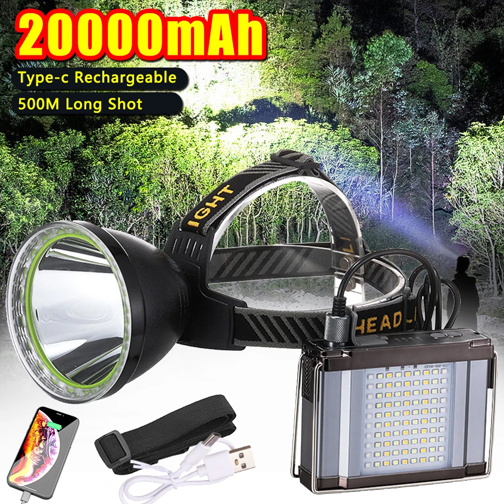 Powerful Split LED Headlamp USB C Rechargeable Headlight P50 Mining Lamp Waterproof Head Flashlight Output Fishing Camping Torch