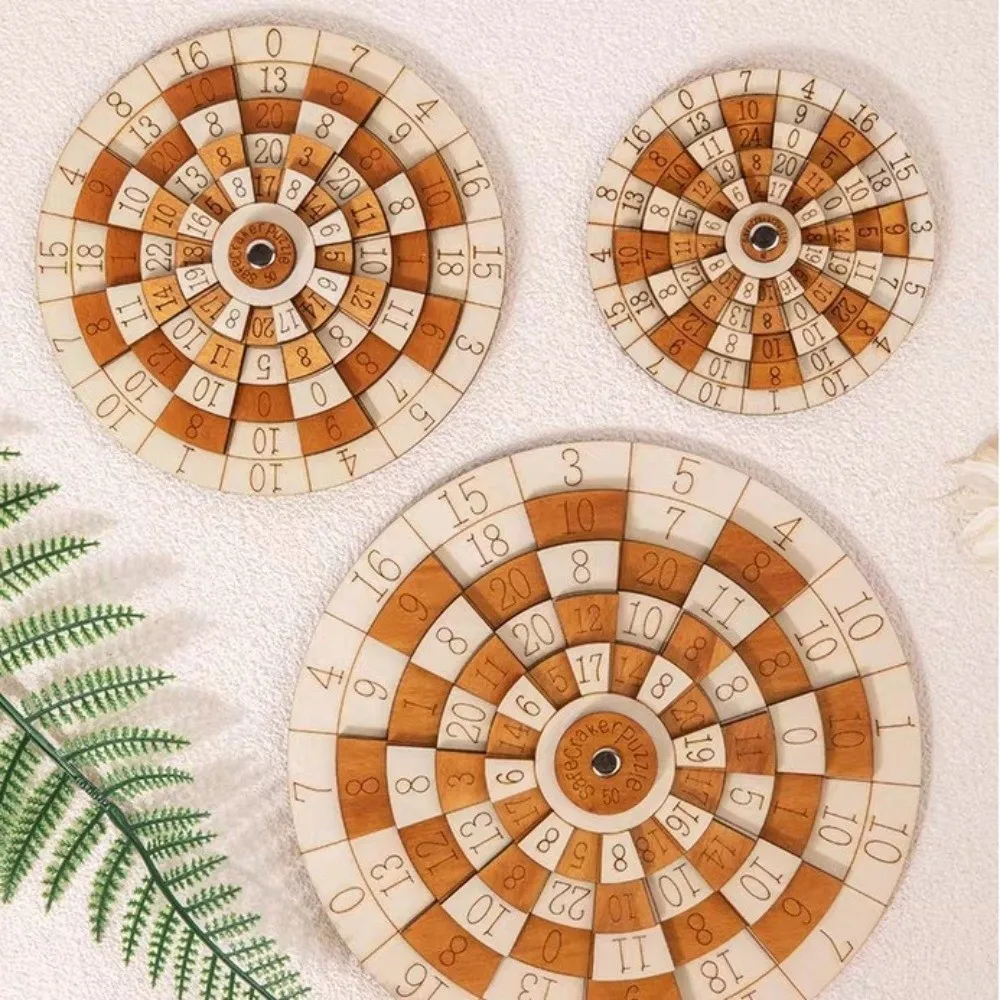 Round Turntable Number Puzzle Difficult Math Game Wooden Digital Wooden Puzzle Creative Design Classic Number Brain Teaser Toy