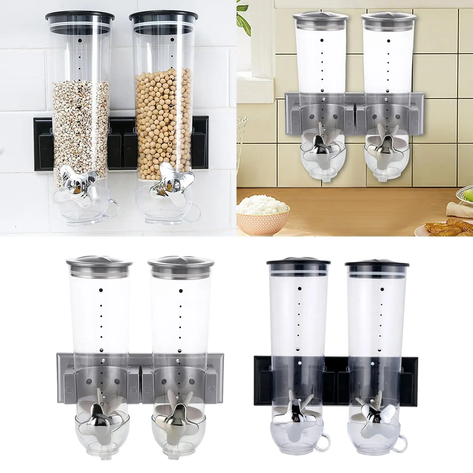 

Dry Food Double Cereal Dispenser Wall Mount Canister for Holiday Pantry Home
