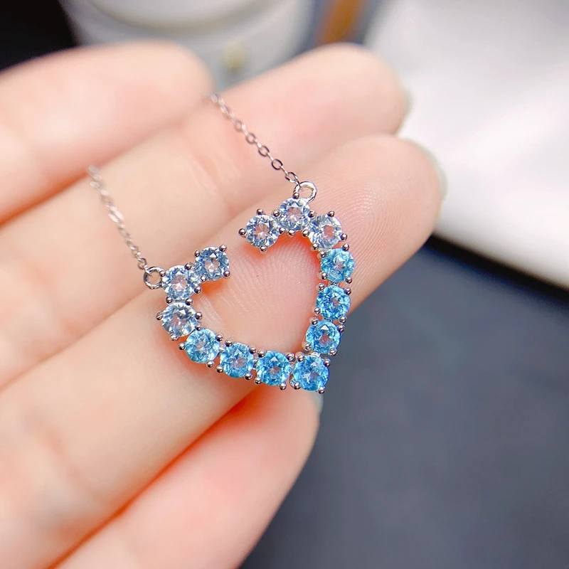 

Natural Topaz Heart Necklace popular gradient color 925 Sterling Silver collarbone chain