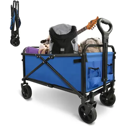 Portable Heavy-Duty Folding Wagon for Beach, Outdoor Activities, Shopping, and Camping with Large Capacity
