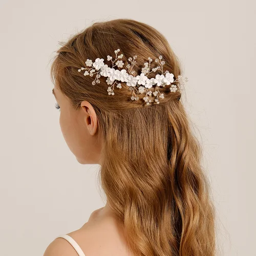 Imagen 2 del producto Peineta para el pelo de boda hecha a mano nuevos, horquillas nupciales con flores y hojas, joyería para la cabeza con diamantes de imitación y perlas, accesorios para el cabello de boda para niñas