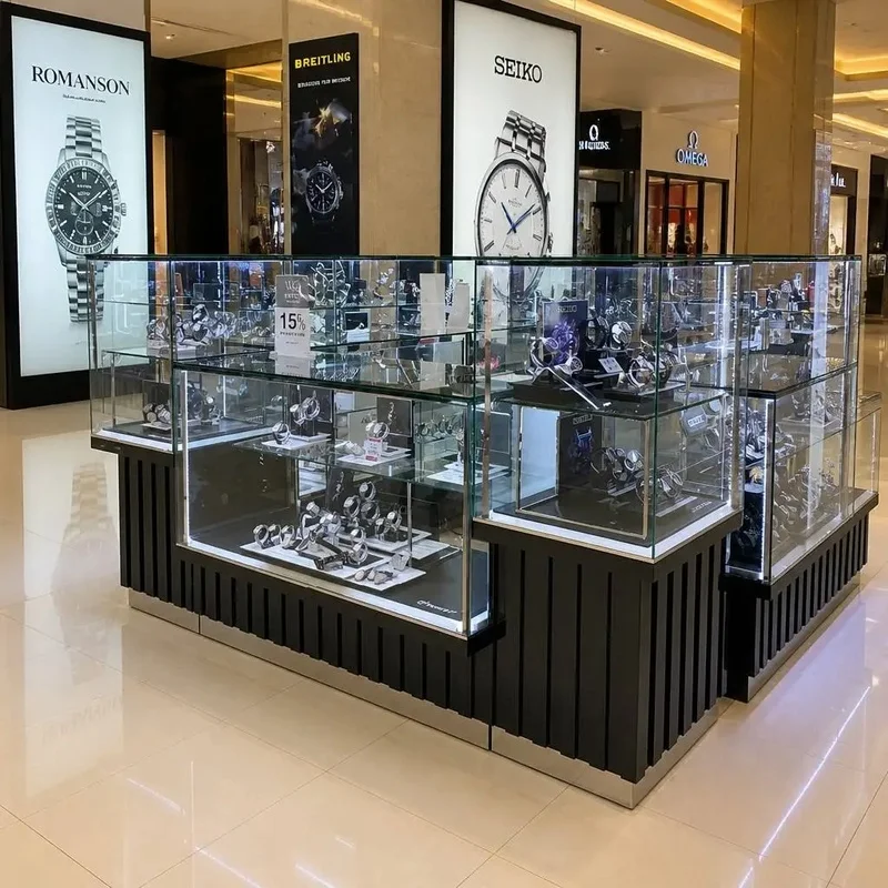 custom.Commercial Multi Layer Wristwatch Display Lockable Glass Watch Showcase Shopping Mall Watch Boutique